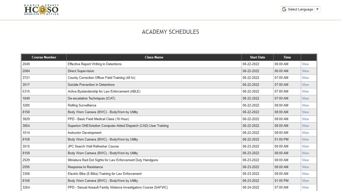 Academy Schedules - Harris County Sheriff's Office